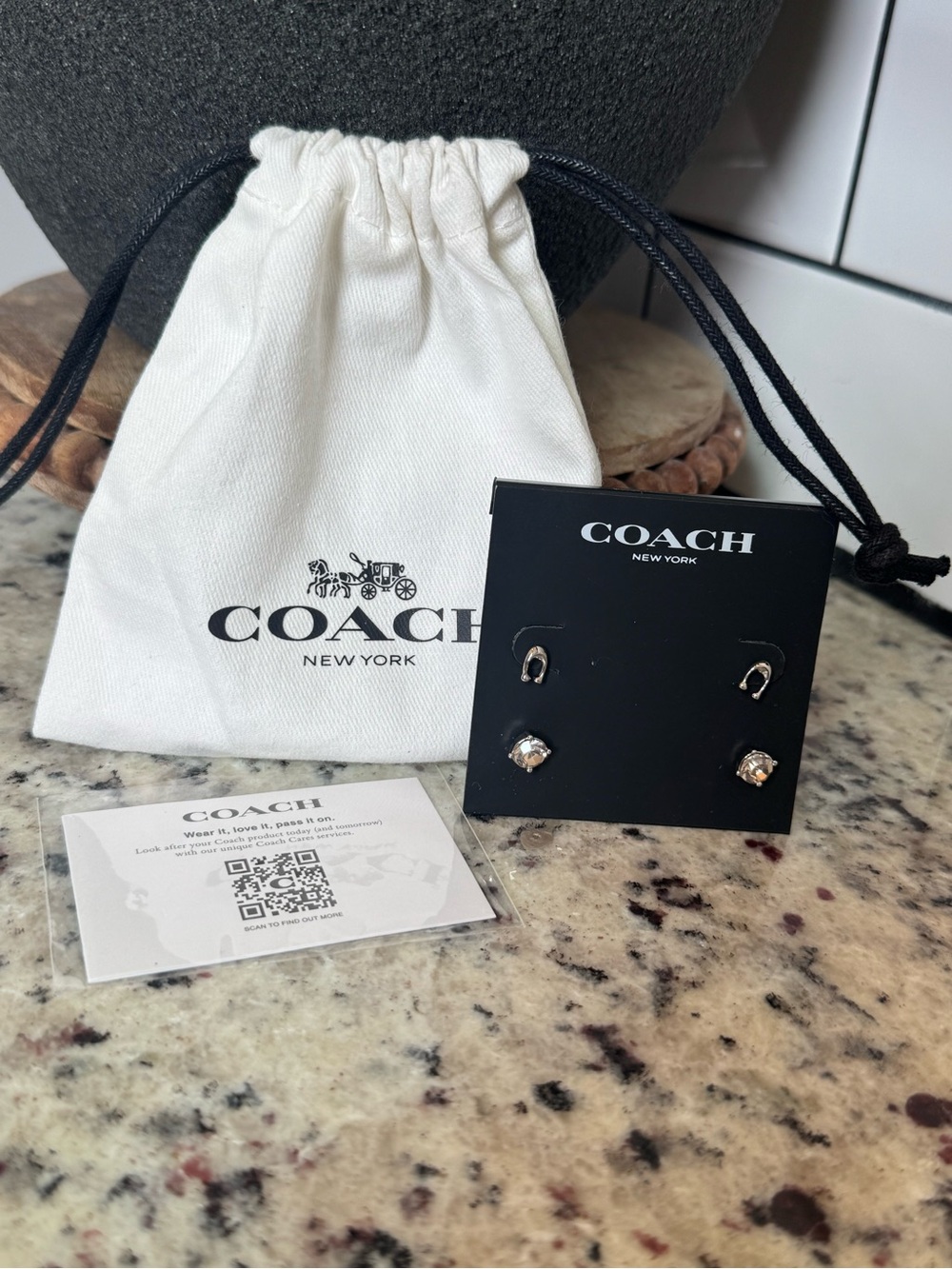 Coach Silver Tone C & Crystal Stud Earring Duo | NWT